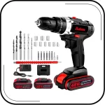 Taladro Electrico inalambrico JLebow, Modo de trabajo tres en uno,atornillado, taladrado, impacto, 1350 RPM, 2 baterías recargables de litio